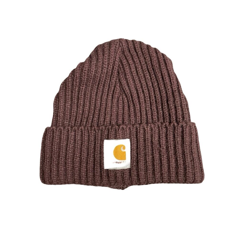 Carhartt Women's Brown Ribbed Knit Logo Cuffed Snow Bonnet Beanie Size OS